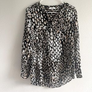 Calvin Klein Animal Print Long Sleeve Blouse